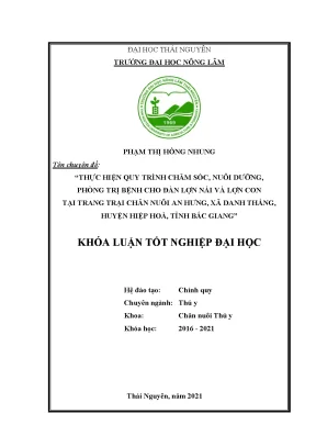 Tiểu luận thực hiện quy trình chăm sóc nuôi dưỡng phòng trị bệnh cho đàn lợn nái và lợn con tại trang trại chăn nuôi an hưng xã danh thắng huyện hiệp hòa tỉnh bắc giang