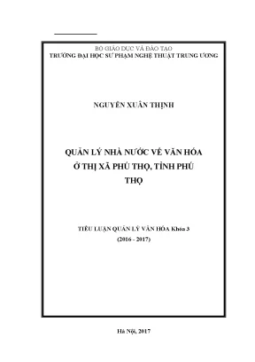Tiểu luận tiểu luận quản lý văn hóa quản lý nhà nước về văn hóa ở thị xã phú thọ tỉnh phú thọ