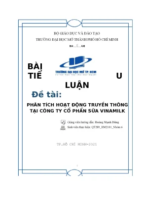 Tiểu luận đề tài phân tích hoạt động truyền thông tại công ty cổ phẩn sữa vinamilk