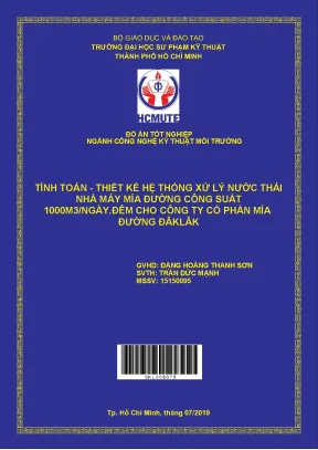 Đồ án hcmute tính toán thiết kế hệ thống xử lý nước thải nhà máy mía đường công suất 1000m3 ngày đêm cho công ty cổ phần mía đường đak lak