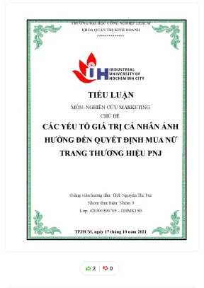 Tiểu luận tiểu luận các yếu tố giá trị cá nhân ảnh hưởng đến quyết định mua nữ trang thương hiệu pnj