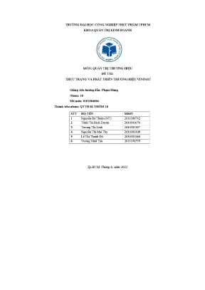 Tiểu luận môn quản trị thương hiệu đề tài thực trạng và phát triển thương hiệu vinfast