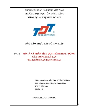 Báo cáo thực tập tốt nghiệp đề tài mô tả và phân tích quy trình hoạt động của bộ phận lễ tân tại khách sạn equatorial