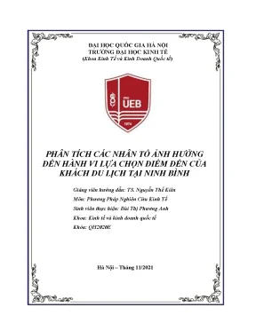 Tiểu luận phân tích các nhân tố ảnh hưởng đến hành vi lựa chọn điểm đến của khách du lịch tại ninh bình