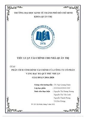 Tiểu luận phân tích tình hình tài chính c a công ty c ủ ổ phần vàng b ạc đá quý phú nhuận giai đoạn 2016 2020