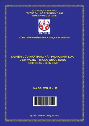 Hcmute nghiên cứu quá trình hấp thụ tách cu2 và pb2 trong dung dịch nước bằng vật liệu chitosan biến tính