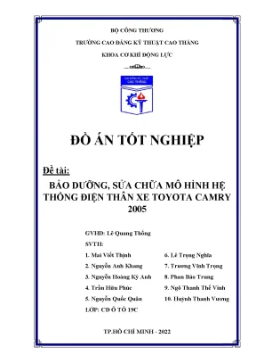 Tiểu luận đồ án tốt nghiệp đề tài bảo dưỡng sửa chữa mô hình hệthống điện thân xe toyota camry 2005