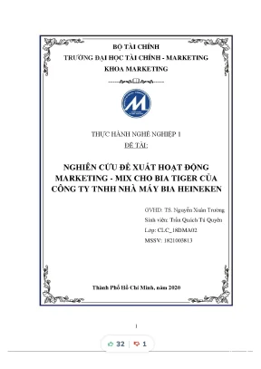 Tiểu luận nghiên cứu đề xuất hoạt động marketing mix cho bia tiger của công ty tnhh nhà máy bia heineken