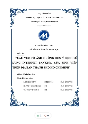 Tiểu luận các yếu tố ảnh hưởng đến ý định sử dụng internet banking của sinh viên trên địa bàn thành phố hồ chí minh