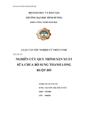 Tiểu luận đề tài nghiên cứu quy trình sản xuất sữa chua bổ sung thanh long ruột đỏ