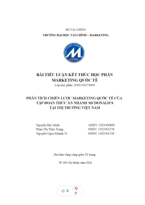 Tiểu luận phân tích chiến lược marketing quốc tế của tập đoàn thức ăn nhanh mcdonalds tại thị trường việt nam