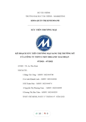 Tiểu luận kế hoạch xúc tiến thương mại sang thị trường mỹ của công ty thnn lmit organic giai đoạn 07 2021 07 2022