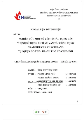 Tiểu luận nghiên cứu một số yếu tố tác động đến ý định sử dụng dịch vụ vận tải công cộng grabbike của khách hàng tại quận gò vấp