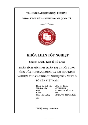 Tiểu luận phân tích mô hình quản trị chuỗi cung ứng của honda global và bài học kinh nghiệm cho các doanh nghiệp sản xuất ô tô của việt nam