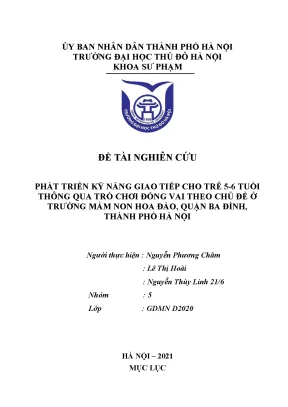Tiểu luận phát triển kỹ năng giao tiếp cho trẻ 5 6 tuổi thông qua trò chơi đóng vai theo chủ đề ở trường mầm non hoa đào quận ba đình thành phố hà nội