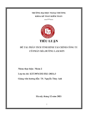 Tiểu luận tiểu luận đề tài phân tích tình hình tài chính công ty cổ phần mía đường lam sơn