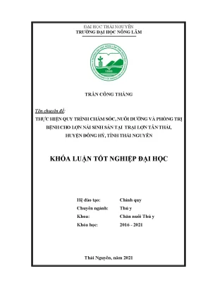 Tiểu luận thực hiện quy trình chăm sóc nuôi dưỡng và phòng trị bệnh cho lợn nái sinh sản tại trại lợn tân thái huyện đồng hỷ tỉnh thái nguyên