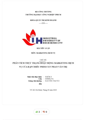 Tiểu luận môn marketing dịch vụ chủ đề phân tích thực trạng hoạt động marketing dịch vụ của rạp chiếu phim cgv phan văn trị