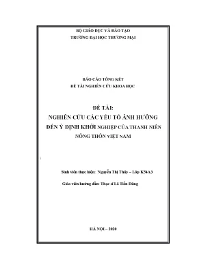 Tiểu luận thảo luận nhóm tmu nghiên cứu các yếu tố ảnh hưởng đến ý định khởi nghiệp của thanh niên nông thôn iệt v nam