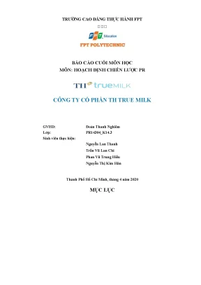 Tiểu luận báo cáo cuối môn học môn hoạch định chiến lược pr công ty cổ phần th true milk