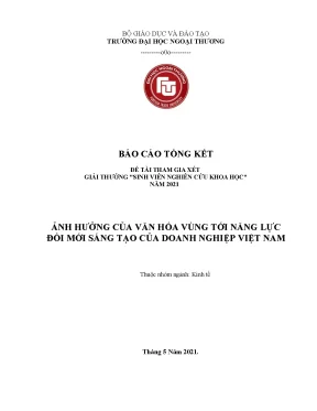 Tiểu luận ảnh hưởng của văn hóa vùng tới năng lực đổi mới sáng tạo của doanh nghiệp việt nam