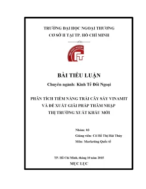 Tiểu luận tiểu luận chuyên ngành kinh tế đối ngoại phân tích tiềm năng trái cây sấy vinamit và đề xuất giải pháp thâm nhập thị trường xuất khẩu mới