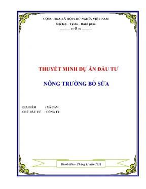 Tiểu luận thuyết minh dự án đầu tư nông trường bò sữa