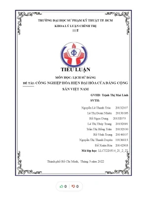 Tiểu luận môn học lịch sử đảng đề tài công nghiệp hóa hiện đại hóa của đảng cộng sản việt nam