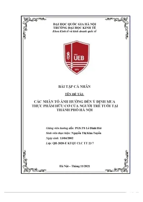 Tiểu luận đề tài các nhân tố ảnh hưởng đến ý định mua thực phẩm hữu cơ của người trẻ tuổi tại thành phố hà nội