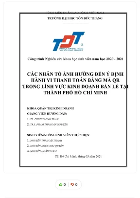 Tiểu luận các nhân tố ảnh hưởng đến ý định hành vi thanh toán bằng mã qr trong lĩnh vực kinh doanh bán lẻ tại thành phố hồ chí minh
