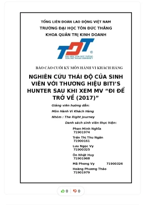Tiểu luận nghiên cứu thái độ của sinh viên với thương hiệu bitis hunter sau khi xem mv đi để trở về 2017