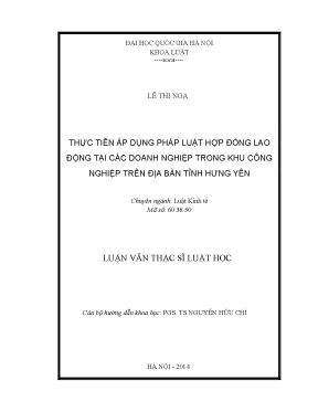 Tiểu luận thực tiễn áp dụng pháp luật hợp đồng lao động tại các doanh nghiệp trong khu công nghiệp trên địa bàn tỉnh hưng yên