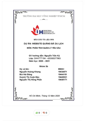 Tiểu luận báo cáo tài liệu srs dự án website quảng bá du lịch môn phân tích quản lý yêu cầu