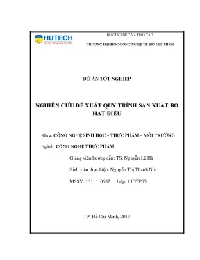 Tiểu luận đồ án tốt nghiệp nghiên cứu đề xuất quy trình sản xuất bơ hạt điều