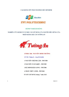 Tiểu luận hành vi khách hàng nghiên cứu hành vi và nhu cầu sử dụng của người tiêu dùng của nhãn hàng dầu ăn tường an