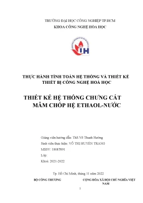 Thực hành tính toán hệ thống và thiết kế thiết bị công nghệ hoá học thiết kế hệ thống chưng cất mâm chóp hệ ethaol nước