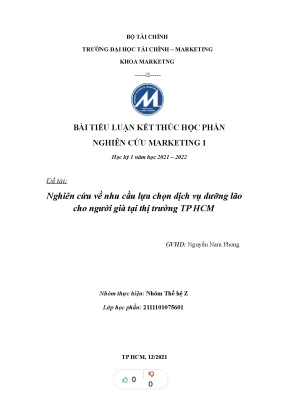 Tiểu luận đề tài nghiên cứu về nhu cầu lựa chọn dịch vụ dưỡng lão cho người già tại thị trường tp hcm