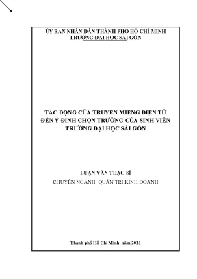 Tiểu luận tác động của truyền miệng điện tử đến ý định chọn trường của sinh viên trường đại học sài gòn