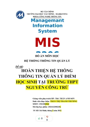Tiểu luận đồ án môn học hệ thống thông tin quản lý đề tài hoàn thiện hệ thống thông tin quản lý điểm học sinh tại trường thpt nguyễn công trứ