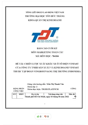 Chiến lược xuất khẩu xe ô tô điện vinfast của công ty tnhh sản xuất và kinh doanh vinfast thuộc tập đoàn vingroup
