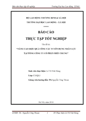 Nâng cao hiệu quả công tác tuyển dụng nhân lực tại tổng công ty cổ phần miền trung