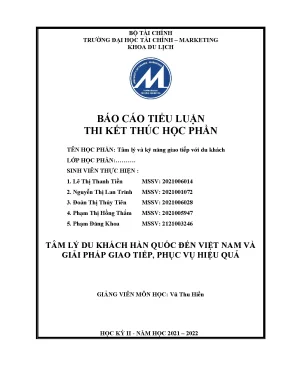 Tiểu luận học phần tâm lý và kỹ năng giao tiếp với du khách tâm lý du khách hàn quốc đến việt nam và giải pháp giao tiếp phục vụ hiệu quả