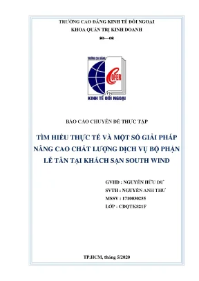 Tiểu luận tìm hiểu thực tế và một số giải pháp nâng cao chất lượng dịch vụ bộ phận lễ tân tại khách sạn south wind