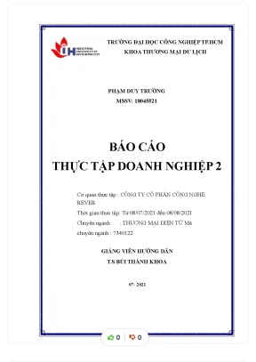 Báo cáo thực tập doanh nghiệp 2 cơ quan thực tập công ty cổ phần công nghệ rever