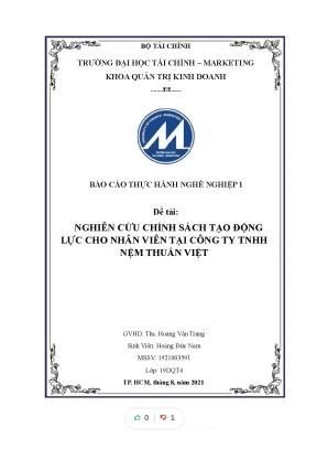 Tiểu luận nghiên cứu chính sách tạo động lực cho nhân viên tại công ty tnhh nệm thuần việt