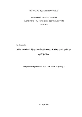 Tiểu luận tiểu luận kiểm toán hoạt động chuyển giá trong các công ty đa quốc gia tại việt nam