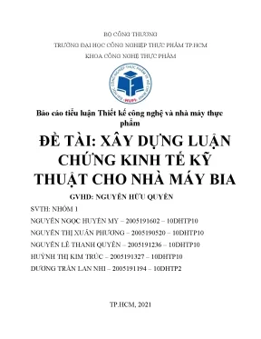 Tiểu luận đề tài xây dựng luận chứng kinh tế kỹ thuật cho nhà máy bia