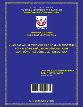 Đồ án hcmute khảo sát ảnh hưởng của các loại maltodextrin với các chỉ số de khác nhau đến quá trình lạnh đông rã đông của gel tinh bột