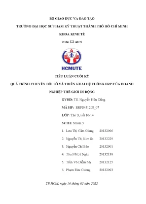 Tiểu luận quá trình chuyển đổi số và triển khai hệ thống erp của doanh nghiệp thế giới di động