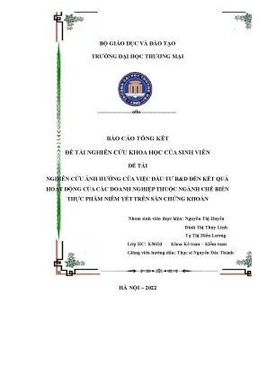 Tiểu luận thảo luận nhóm tmu nghiên cứu ảnh hưởng của việc đầu tư rd đến kết quả hoạt động của các doanh nghiệp thuộc ngành chế biến thực phẩm niêm yết trên sàn chứng khoán